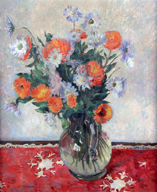 James Bolivar Manson (1879-1945) Marigolds and Scabious in a glass jug 24 x 20in.